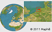 Satellite Location Map of Friesland, within the entire country