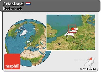 Satellite Location Map of Friesland, highlighted country, within the entire country
