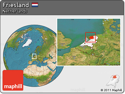 Satellite Location Map of Friesland, highlighted country, within the entire country