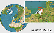 Satellite Location Map of Friesland, highlighted country, within the entire country
