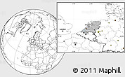 Gray Location Map of Netherlands, blank outside, hill shading inside