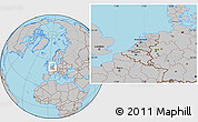 Gray Location Map of Netherlands, hill shading inside