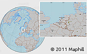 Gray Location Map of Netherlands, hill shading outside