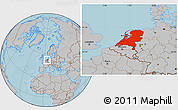 Gray Location Map of Netherlands, hill shading