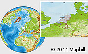 Gray Location Map of Netherlands, physical outside, hill shading