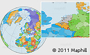 Gray Location Map of Netherlands, political outside, hill shading