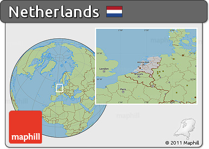 Gray Location Map of Netherlands, savanna style outside, hill shading inside