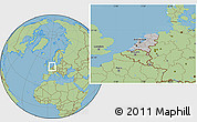 Gray Location Map of Netherlands, savanna style outside, hill shading inside