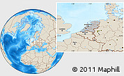Gray Location Map of Netherlands, shaded relief outside, hill shading