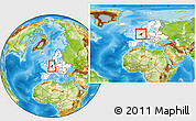 Physical Location Map of Netherlands, highlighted continent, within the entire continent