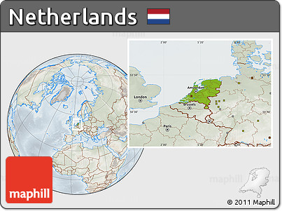 Physical Location Map of Netherlands, lighten, semi-desaturated