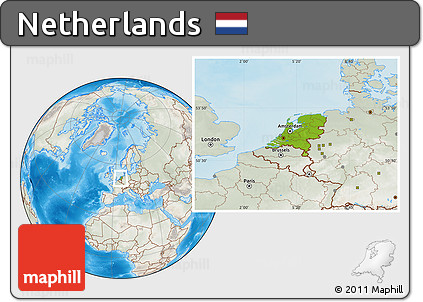 Physical Location Map of Netherlands, lighten, semi-desaturated, land only