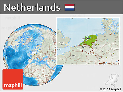 Physical Location Map of Netherlands, lighten, semi-desaturated, land only