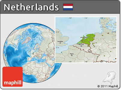 Physical Location Map of Netherlands, lighten, semi-desaturated, land only