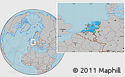 Political Location Map of Netherlands, gray outside, hill shading