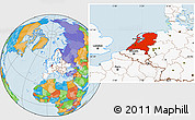 Political Location Map of Netherlands, highlighted continent