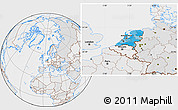 Political Location Map of Netherlands, lighten, desaturated