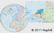 Political Location Map of Netherlands, lighten, land only