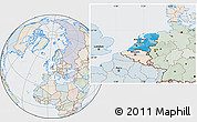 Political Location Map of Netherlands, lighten, semi-desaturated