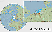 Political Location Map of Netherlands, savanna style outside, hill shading