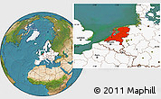Satellite Location Map of Netherlands, highlighted continent