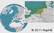Satellite Location Map of Netherlands, lighten, desaturated, land only
