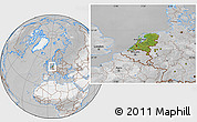 Satellite Location Map of Netherlands, lighten, desaturated