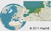 Satellite Location Map of Netherlands, lighten, land only