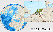 Satellite Location Map of Netherlands, shaded relief outside