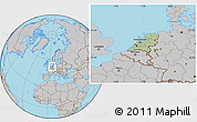 Savanna Style Location Map of Netherlands, gray outside, hill shading inside