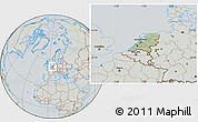 Savanna Style Location Map of Netherlands, lighten, semi-desaturated, hill shading