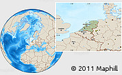 Savanna Style Location Map of Netherlands, shaded relief outside, hill shading
