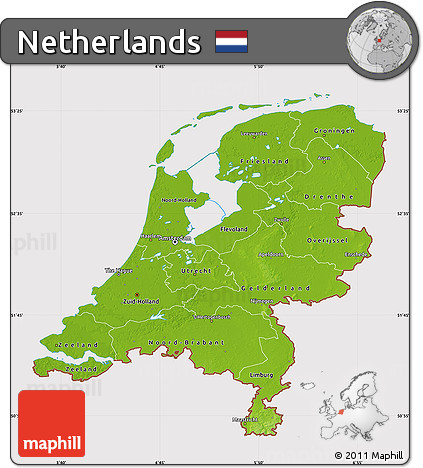 Physical Map of Netherlands, cropped outside