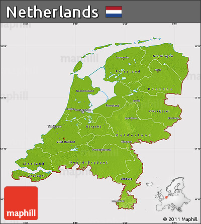 Physical Map of Netherlands, cropped outside