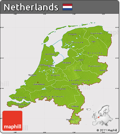 Physical Map of Netherlands, cropped outside