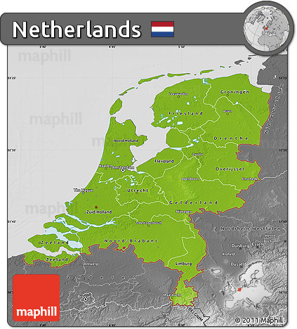 Physical Map of Netherlands, desaturated