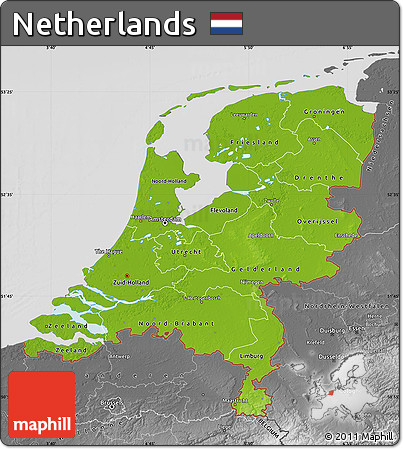 Physical Map of Netherlands, desaturated
