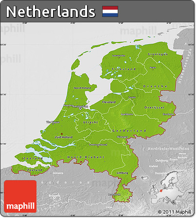 Physical Map of Netherlands, lighten, desaturated