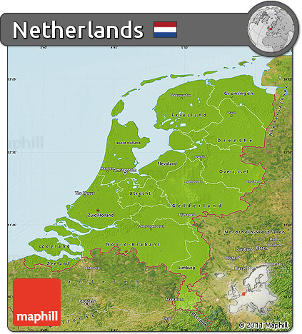 Physical Map of Netherlands, satellite outside, shaded relief sea