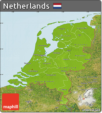 Physical Map of Netherlands, satellite outside, shaded relief sea