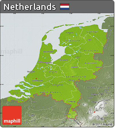 Physical Map of Netherlands, semi-desaturated