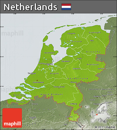 Physical Map of Netherlands, semi-desaturated