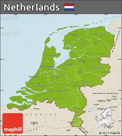 Physical Map of Netherlands, shaded relief outside