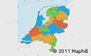 Political Map of Netherlands, single color outside, shaded relief sea