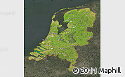Satellite Map of Netherlands, darken, semi-desaturated
