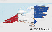 Flag Panoramic Map of Netherlands, single color outside, shaded relief sea, flag rotated