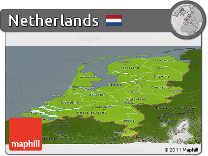 Physical Panoramic Map of Netherlands, darken