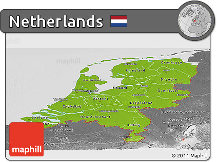 Physical Panoramic Map of Netherlands, desaturated