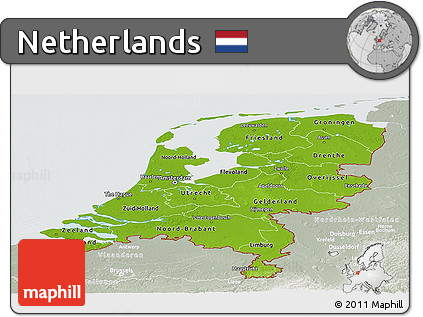 Physical Panoramic Map of Netherlands, lighten, semi-desaturated