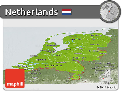 Physical Panoramic Map of Netherlands, semi-desaturated
